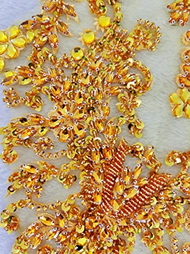 Handmade Rhinestones Lace Applique Handsewing Beads Sequins Trimming Patches For Dress Clothing Accessories More Colour (Gold) #TOP6