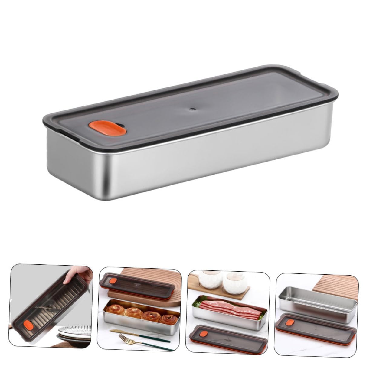 Cabilock 3piezas Contenedor De Almacenamiento De De Inoxidable Refrigerador Caja Hermética Para Tocino y Otros Alimentos Conservador De Sabor y Frescura Recipiente Reutilizable Diseño