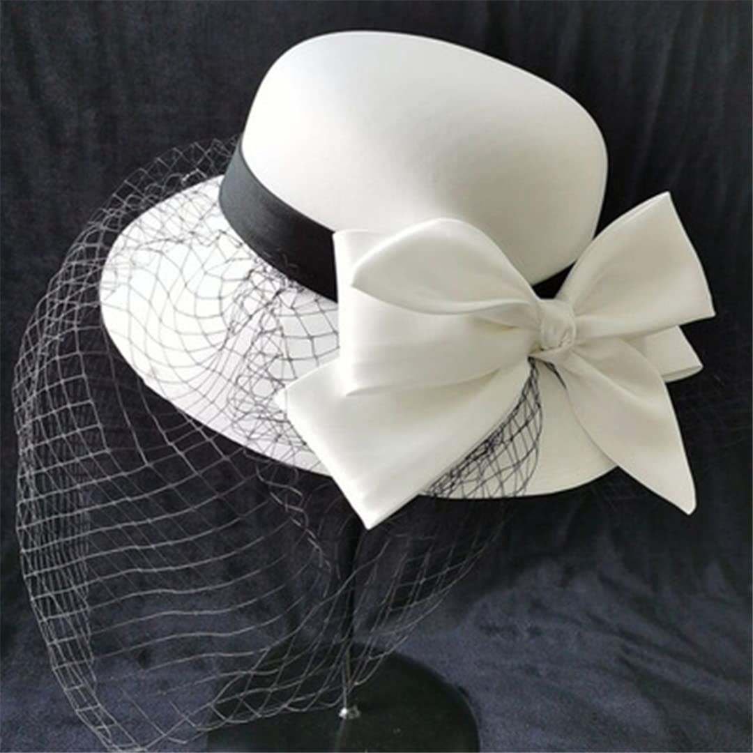 LYGBAOFUL Kapelusz ślubny w stylu vintage koronkowy kobiecy siateczkowy biały kapelusz dla nowożeńców cylinder urodziny kolacja nakrycia głowy eleganckie akcesoria ślubne