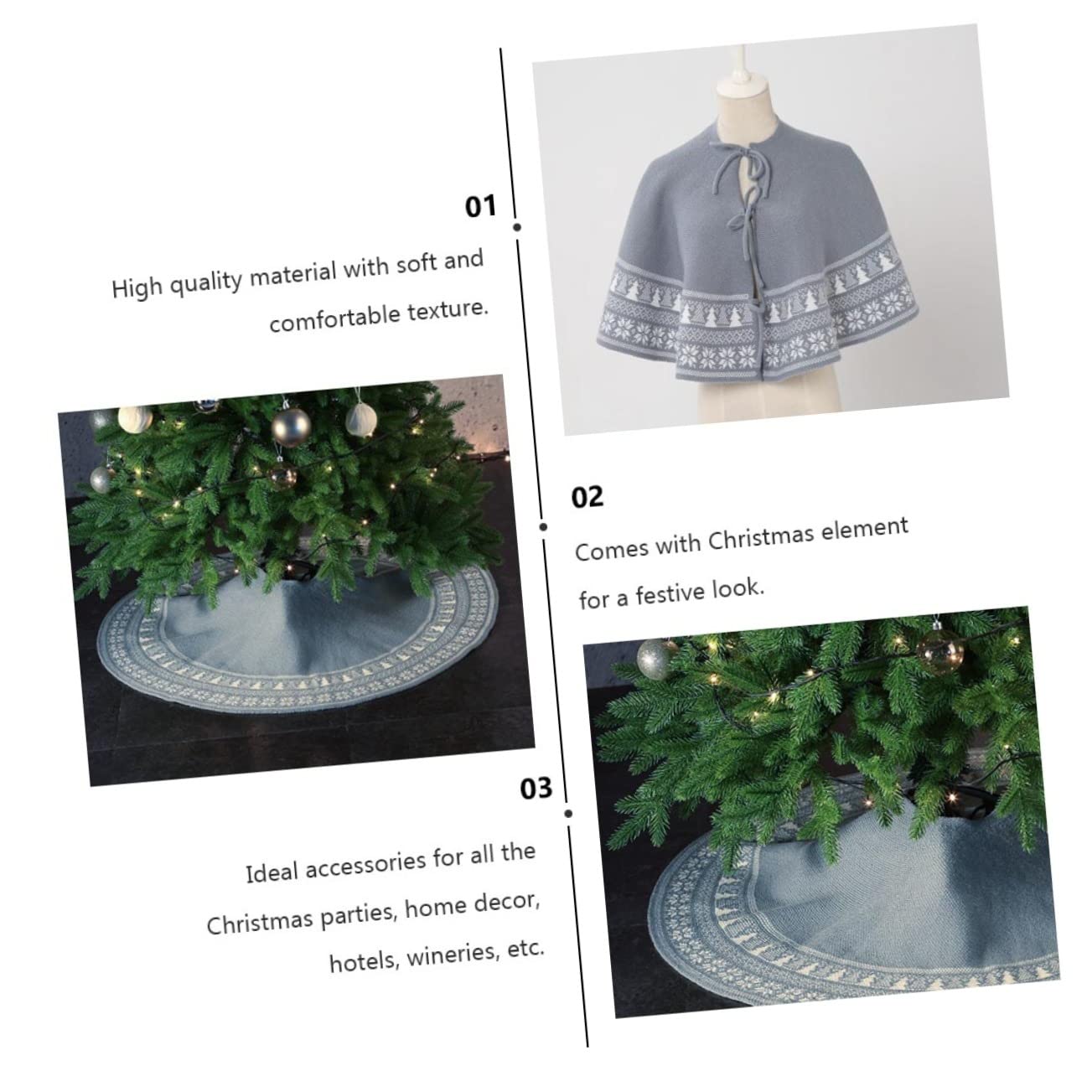 COLLBATH 1pezzi Grembiule Per Albero Di Natale in Maglia Fiori Elementi Natalizi Decorazione Versatile Per Casa e Evento