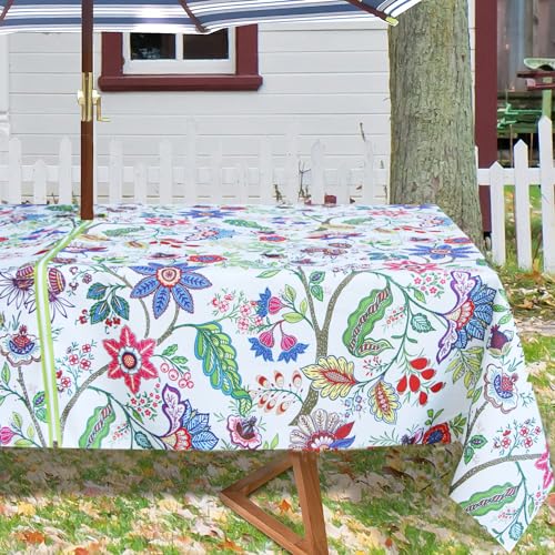 Image of EHouseHome Outdoor Indoor 60x84 inch Rectangle Tablecloth with Umbrella Hole, Waterproof Zippered Patio Table Cloth, Perfect for BBQs, Parties, Summer Gatherings