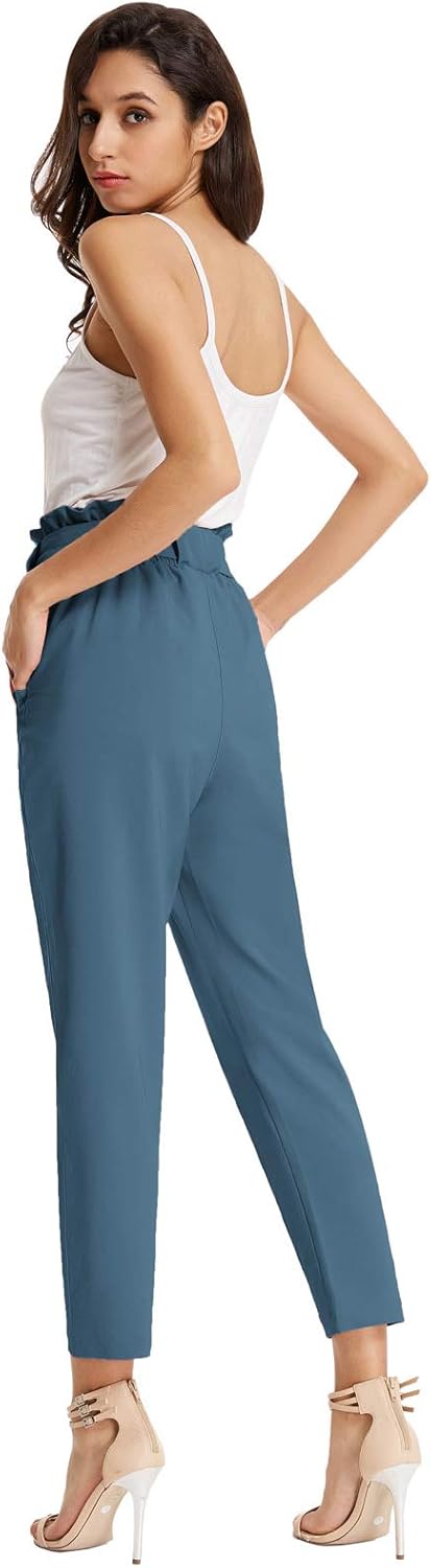 GRACE KARIN Women's Cropped Paper Bag Waist Pants with Pockets Small Deep Blue Haze