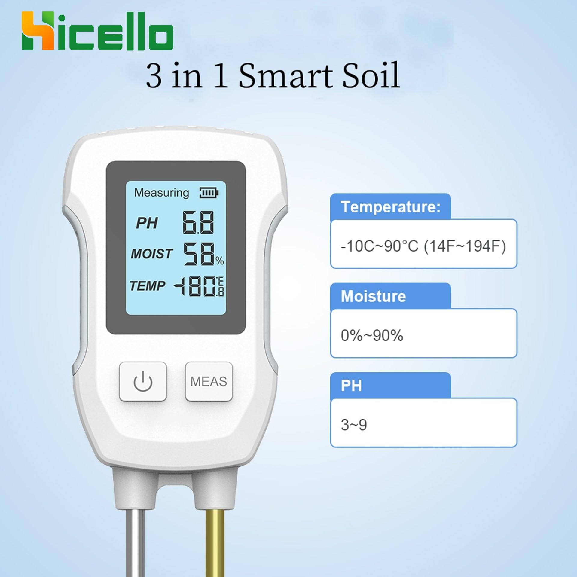 3-in-1 pH-Bodentestgerät, Säure-Basen-Bodentest für Pflanzen, Garten und Rasen