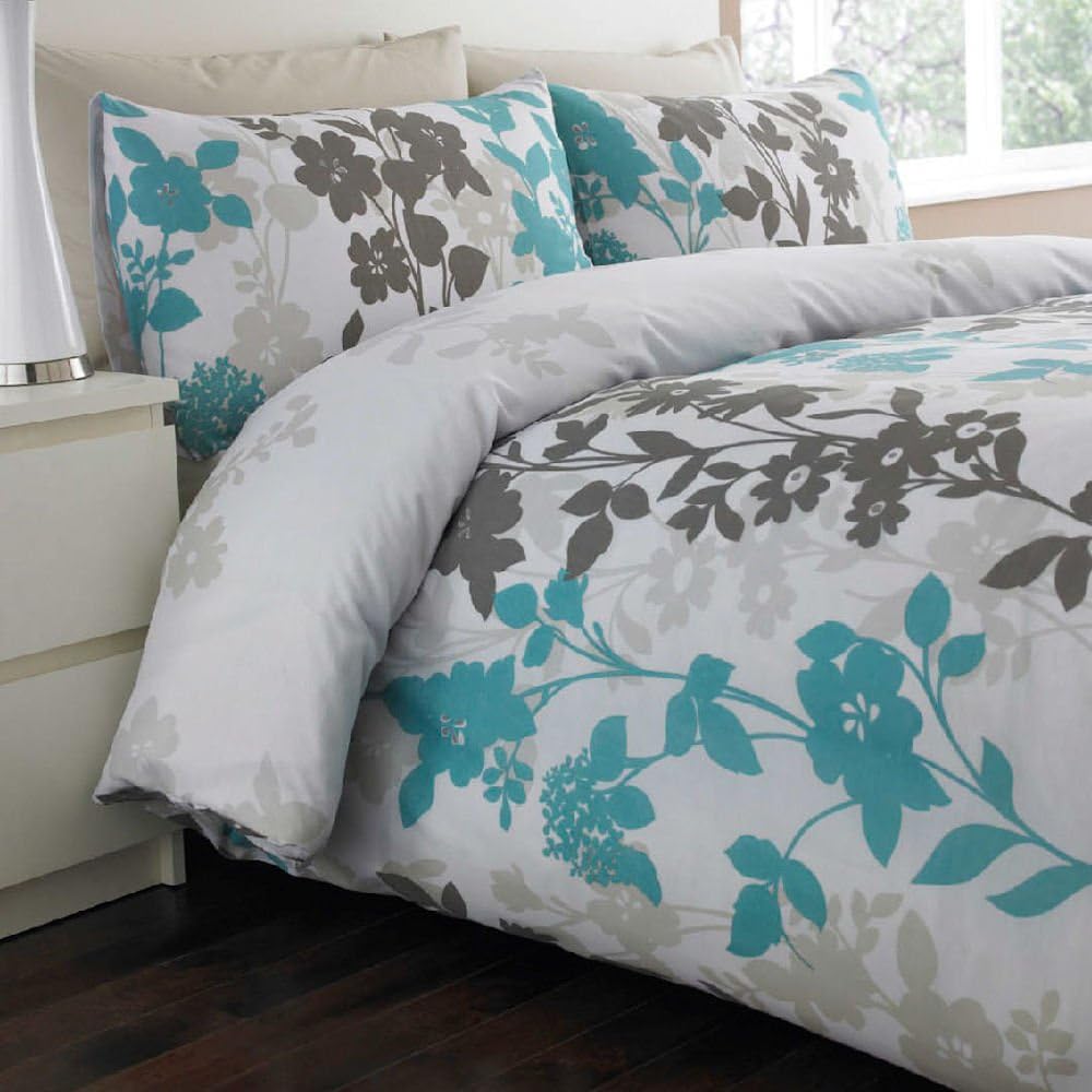 Teal Duvet Cover, Easy Care Quilt Set, Polyester Cotton, Naomi, Double