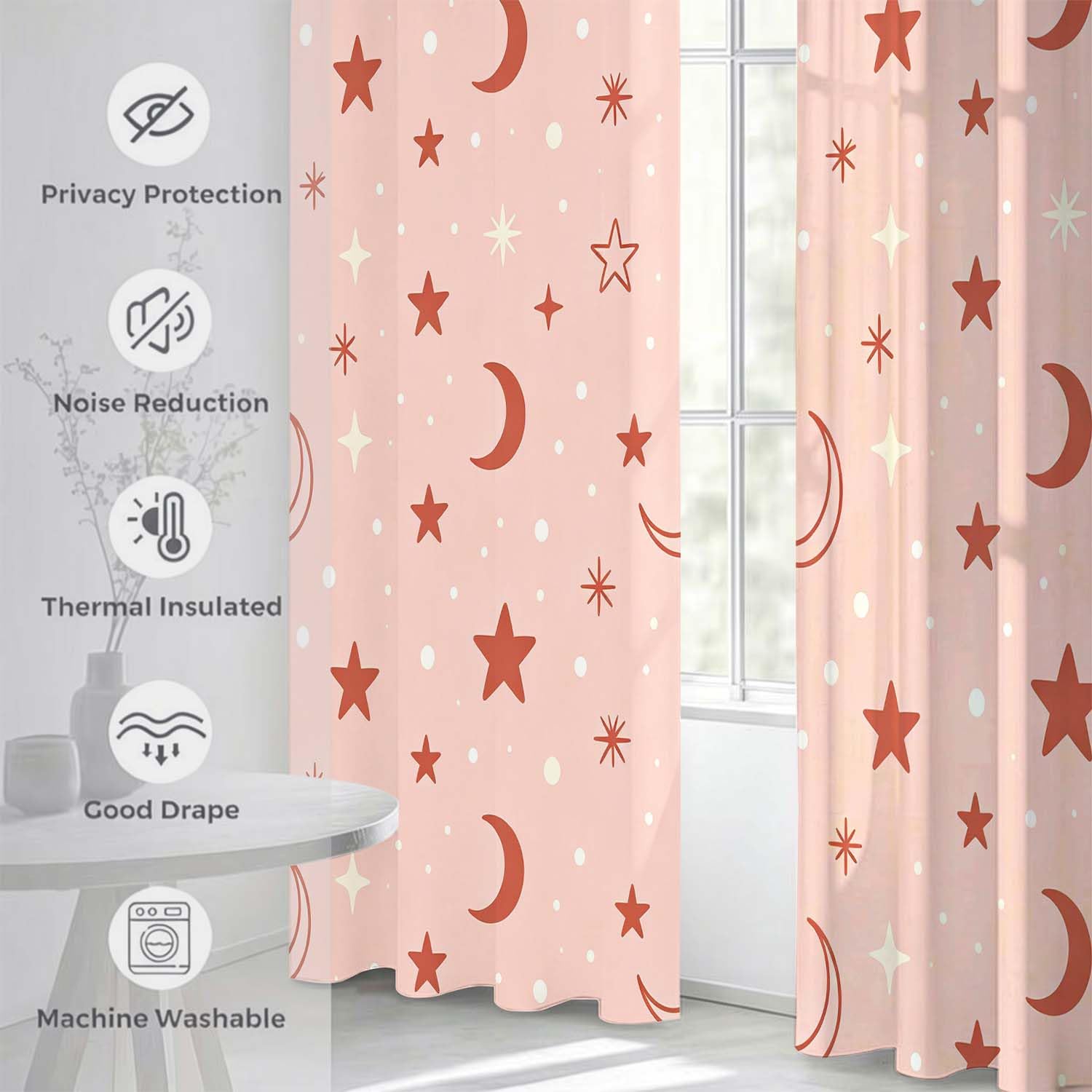 Rideaux Occultants Ciel étoilé Rose Imprimés 3D à Oeillets, Lot de 2