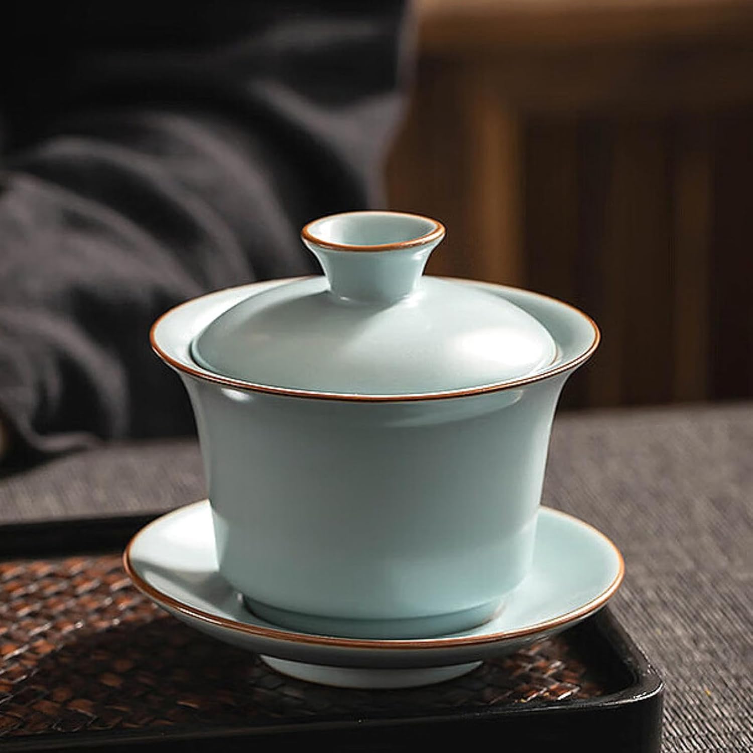 Ruyao Ceramics Gaiwan Teacup, 150ml 5.1oz, Light Blue Chinese Style Kungfu Tea Set