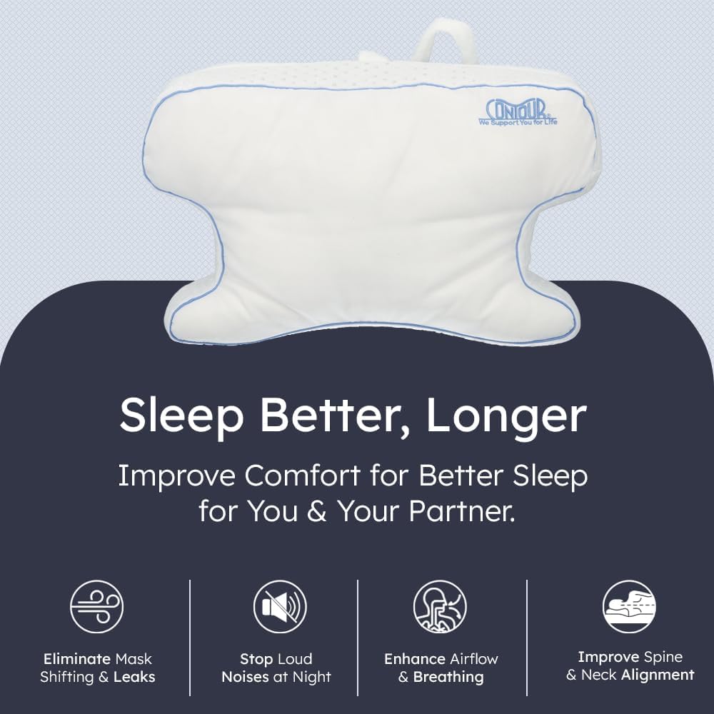 Contour CPAPMax 3-in-1 Adjustable CPAP Comfort Pillow for Side, Back or Stomach Sleepers to Reduce Air Leaks, Dryness & Mask Discomfort - Works with All Mask Types