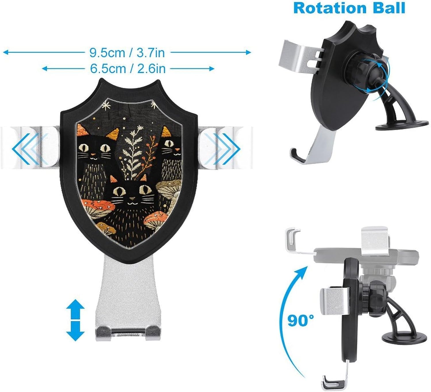 Cats and Mushrooms 360° Adjustable Car Phone Mount with Hook Clip image 2
