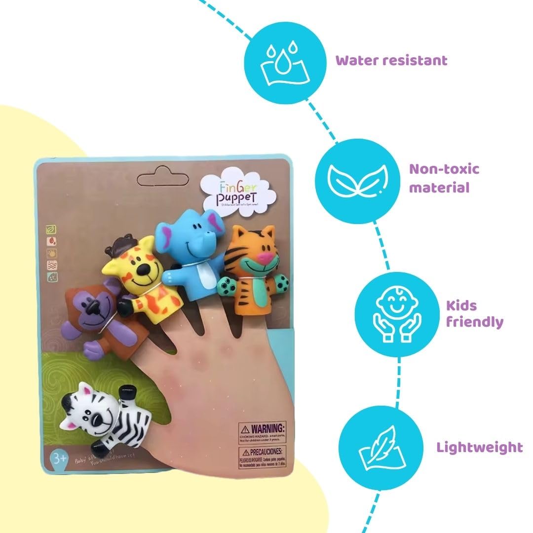 Cots and Cuddles 5pc Cute Animals Design Finger Puppet Fun Toy for Kids | Bath, Travel, Play Time Fun Toy Birthday Gift for Boys & Girls (Jungle Animal) - Image 3 thumbnail