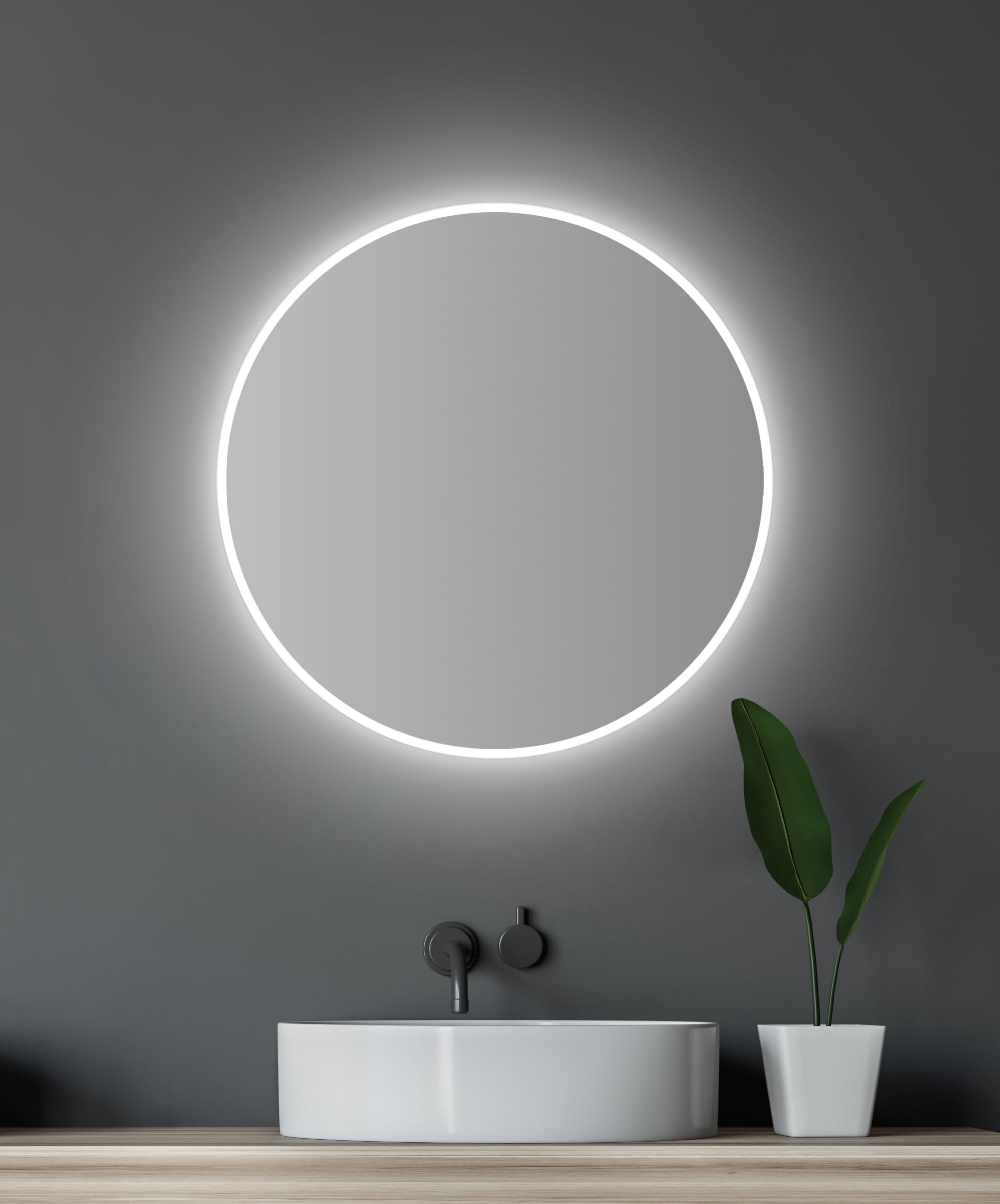 Talos Specchio da bagno a LED, rotondo, Ø 60 cm, specchio da parete con illuminazione, adatto per ambienti umidi grazie al corpo in alluminio, colore della luce bianco neutro