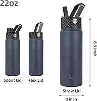 Vista 145 de BJPKPK - Botellas de agua aisladas con tapa de popote, botellas de agua de acero inoxidable de 40 onzas con 3 tapas, termo a prueba de fugas libre