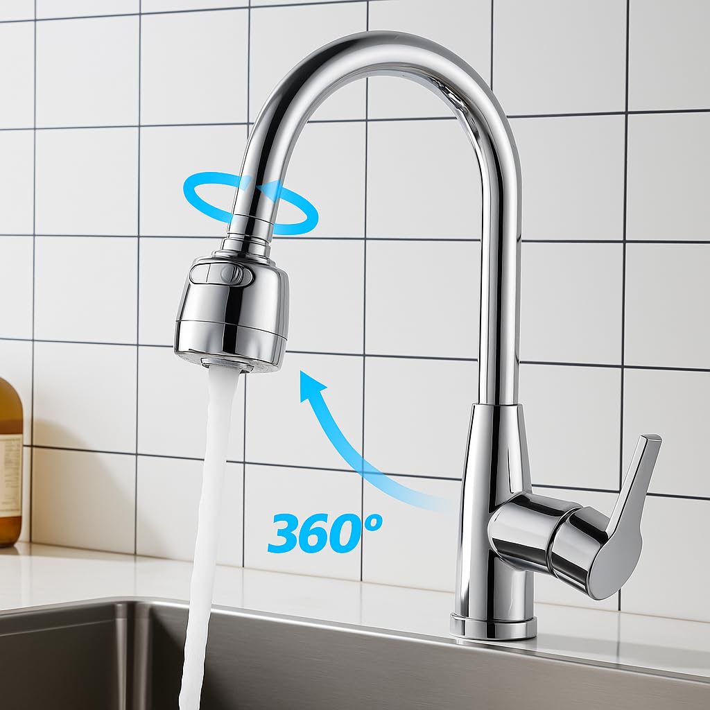 Aeratore Rubinetto 360° Girevole con 2 Modalità | Ugello a Risparmio Idrico e Getto Regolabile per Cucina e Bagno