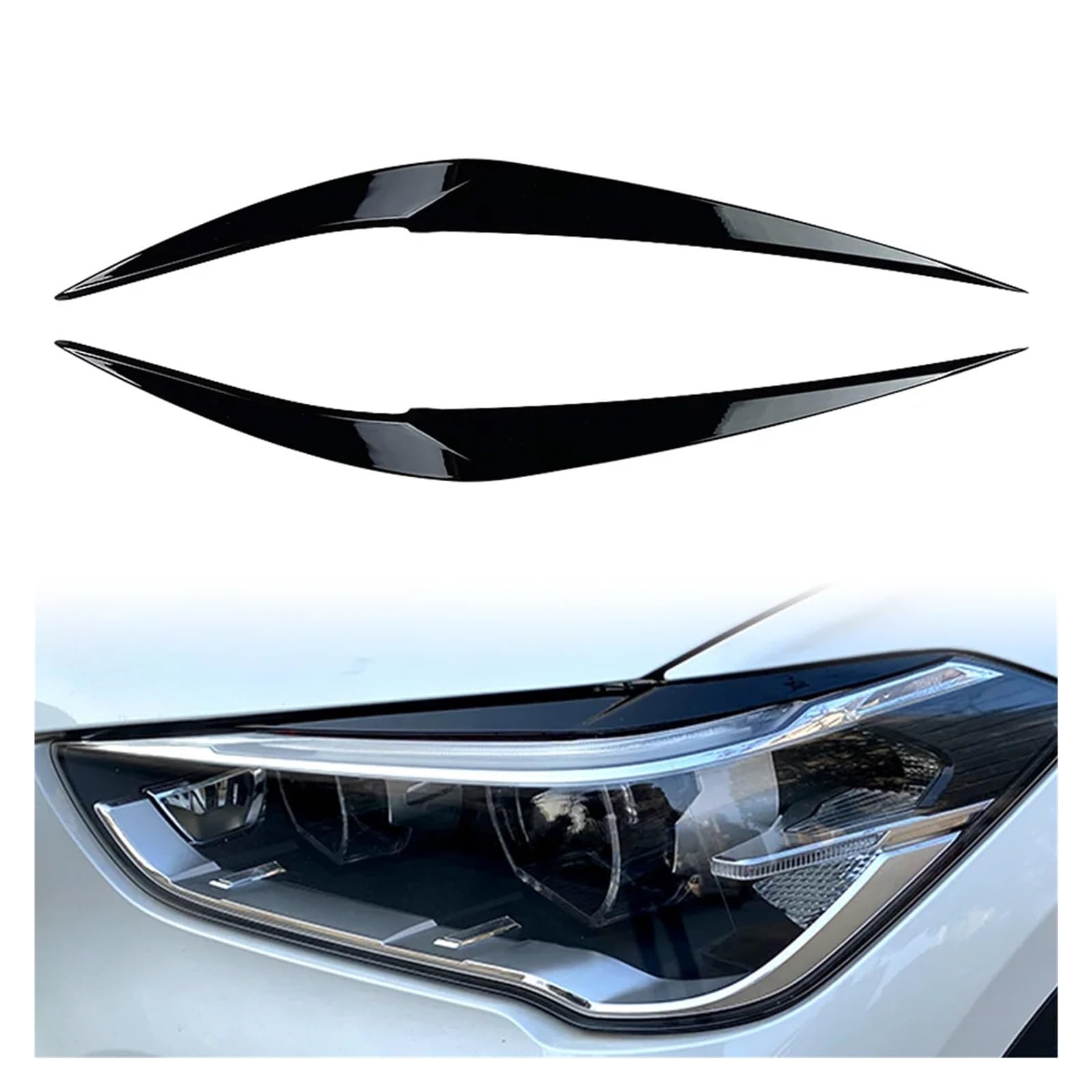 Finitura decorativa for copertura palpebra sopracciglio faro auto, for BMW, for X1 F48 2016 2017 2018 2019 2020, fibra di carbonio/plastica ABS nera lucida Copri-palpebre per sopracciglia dei f