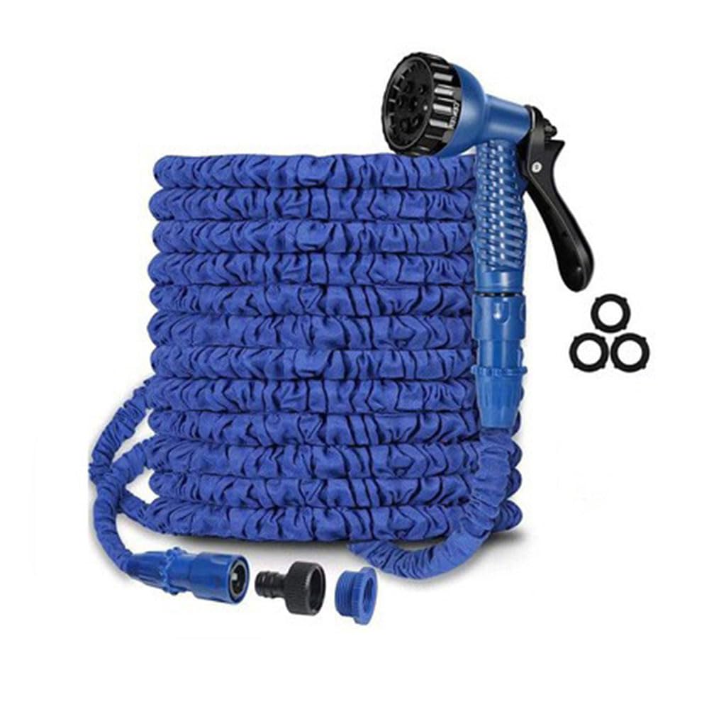 25ft/50ft/100ft/125ft/150ft/200ft Expandable Garden Hose Pipes, Expandable Garden Hose Flexible Stretch Water Pipe for Home Lawn Car with 7 Function Professional Water Spray Nozzle (Blue-125FT)