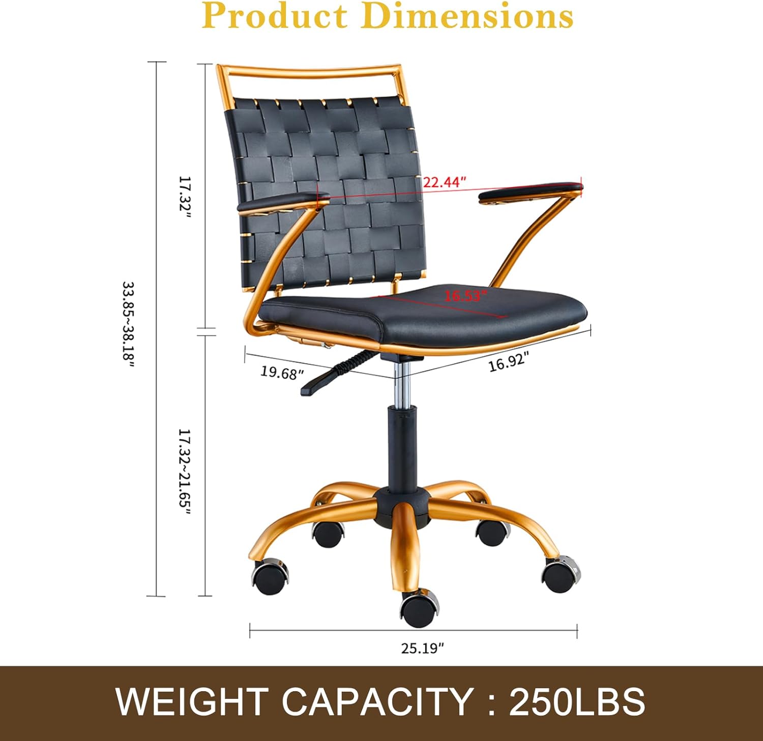 Gold Office Chair Modern Home Office Chair Computer Task Chair Leather Swivel Adjustable Height Cute Vanity Chairs (Black)