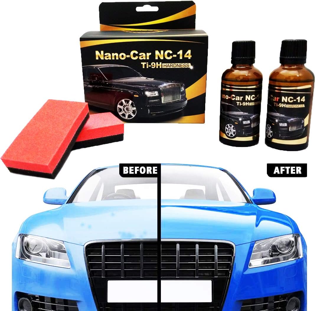 Nano Car NC-14 Car Paint Protection and Sealant Water Oil Mud Repellent Transparent Coating for Restoring and Preserving Cars Exterior – Powered by Titanium Ti-9H Hardness Gold Label [2 Coats] 100mg
