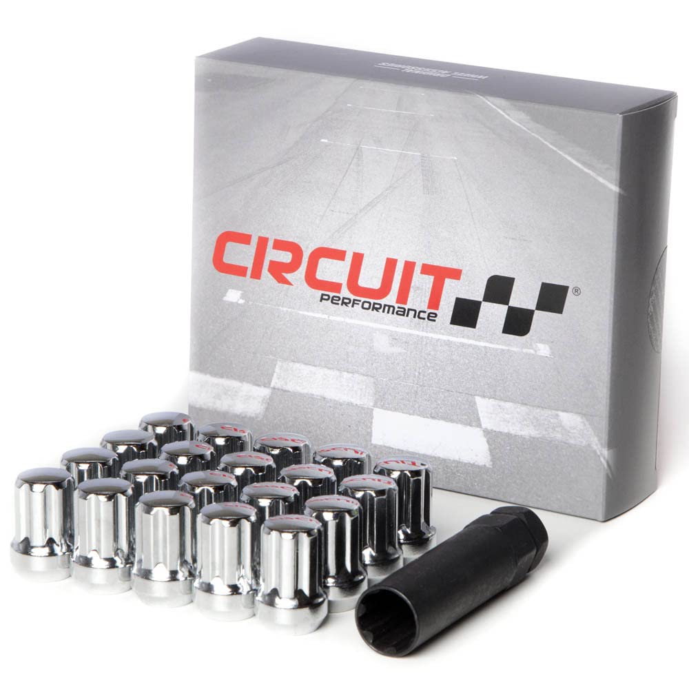 Circuit Performance 7 Spline Drive Thin Tuner Acorn Lug Nuts Chrome 14x1.5 Forged Steel (20pc + Tool) Compatible with Dodge Challenger Charger