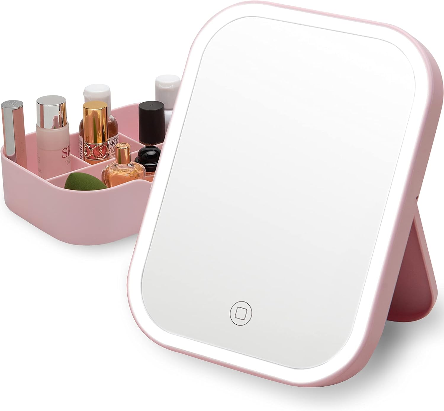 SGUTEN Lighted Table Makeup Mirror with LED Lights, Portable Vanity Desk Mirror,Rechargeable Cosmetic Mirror,Pink