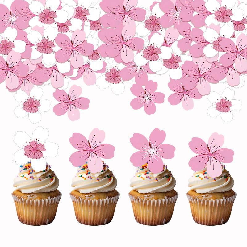 Viojrlly 50pcs decoración comestible para tartas de flores de cerezo decoración para cupcakes papel de oblea papel de arroz glutinoso flores comestibles de colores para bodas fiestas de cumpleaños