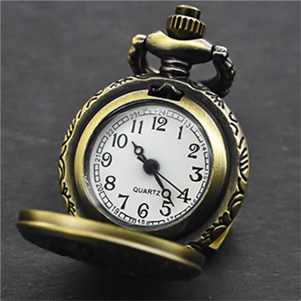 Collana con Orologio da Tasca Compatto e Delicato in Bronzo Numeri Arabi, Piccolo Regalo