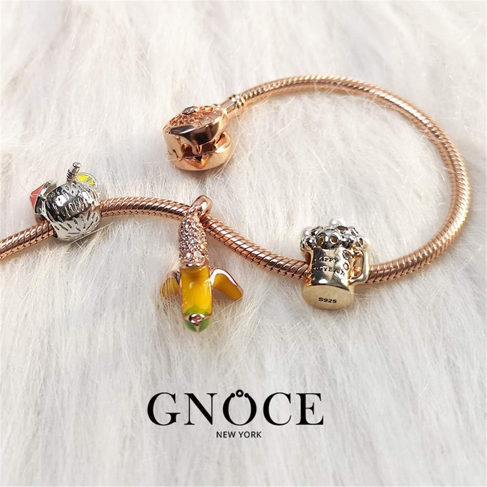 GNOCE "Banana Makes Me Happy Banana Charm 18K Gold Plated For Fruit Lovers Cute Banana Bead Pendant Dangle Fit Women Snake Chain Charm Bracelet Necklace Jewelry Gift S925 Silver