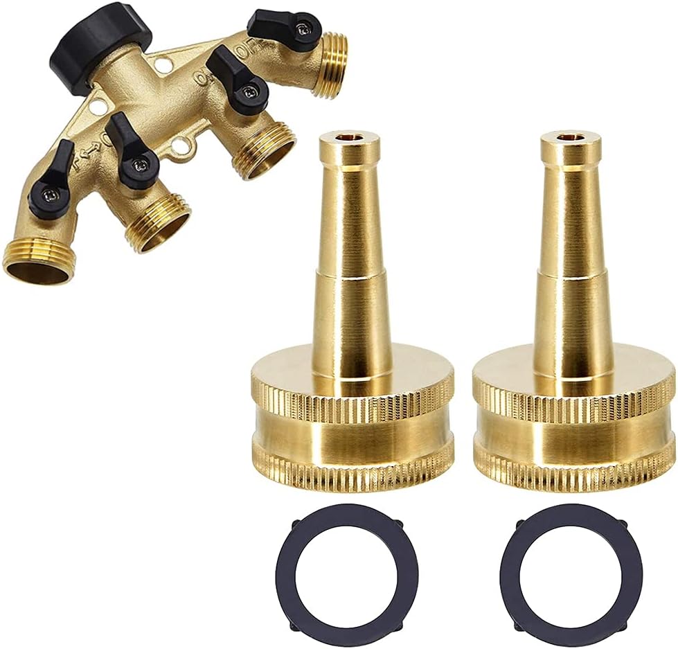 Twinkle Star Hose Splitter 4 Way | Brass Jet Sweeper Nozzle, 2 Pack, TWIS3431