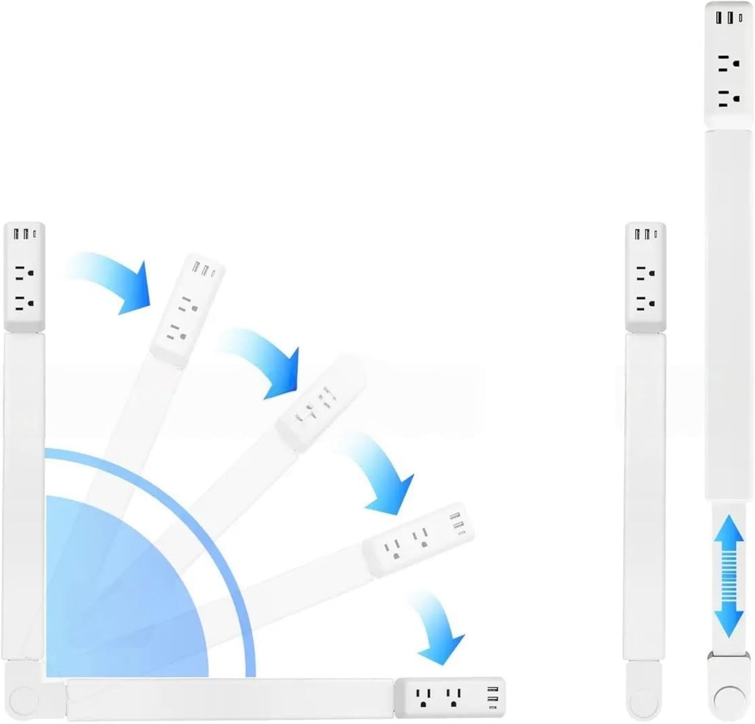 Eletrical Outlet Extender Stick,180° Rotating Wall Outlet Extender for Hard-to-Reach Extension Cord Extender Behind Sofa,22"-34" Vertical Power Socket Expander with 2 AC Outlets, USB-A,USB-C Ports