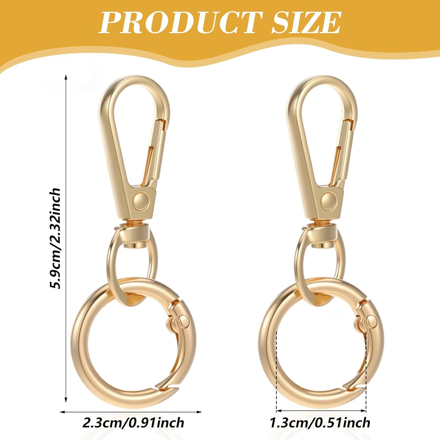2PCS Gold Keychain Clip, Swivel Snap Hooks, Double Opening Swivel Clasp, Metal Key Clip for Keychain Making, Jewelry Clasps, DIY Crafts Supplies - Image 3