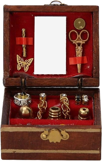 Zerodis Dollhouse Vintage Jewelry Box,1:12 Simulation Miniature Furniture Wooden Case Treasure Chest for Doll House Decoration Ornament