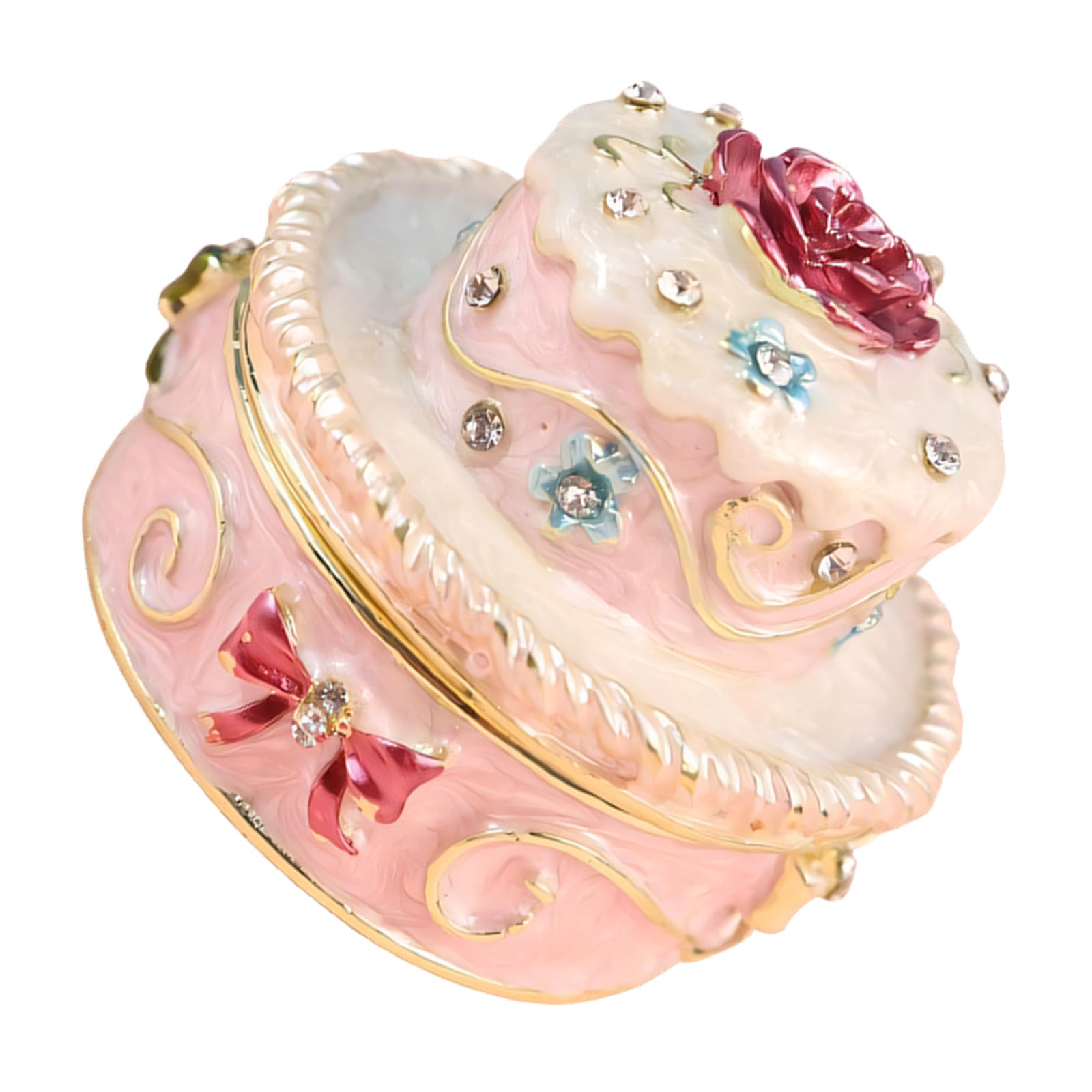 our fave Delicate Cake Design Jewelry Holder Metal Enameled Artwork Dainty Alloy Jewelry Container for Tabletop Display Lavishness Cake Shape Trinket Box