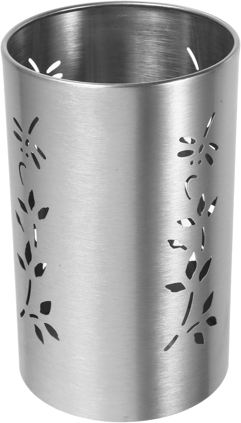 Stainless Steel Chopstick Holder for Kitchen Utensils round Hole Design, Wear and Break Resistant Multifunctional Silver Utensil Crock for Home Storage and Organization