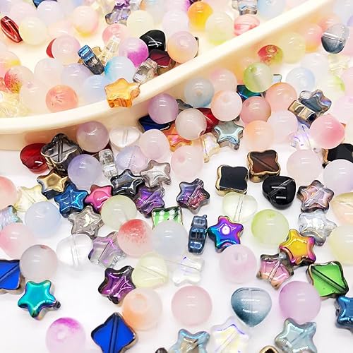 Miniatura 5 de 380 cuentas de cristal de color transparente, cuentas de estrella, cuentas de trébol, cuentas en forma de corazón, juego de cuentas de manualidades,