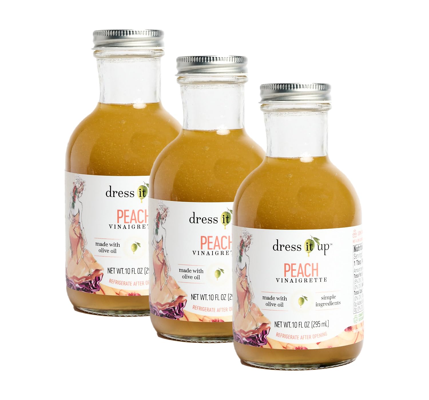 Dress It Up Salad Dressing, Peach Vinaigrette, 3-10 oz Bottles - Clean, Healthy, Delicious, Gluten-Free, Paleo, Keto, Vegan, Versatile, Marinade