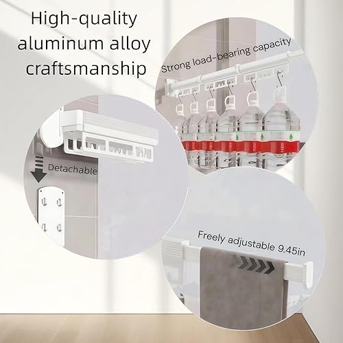 Miniatura 4 de Estante de secado de ropa montado en la pared, plegable y retráctil, estante colgante de lavandería, ahorro de espacio, para interiores y