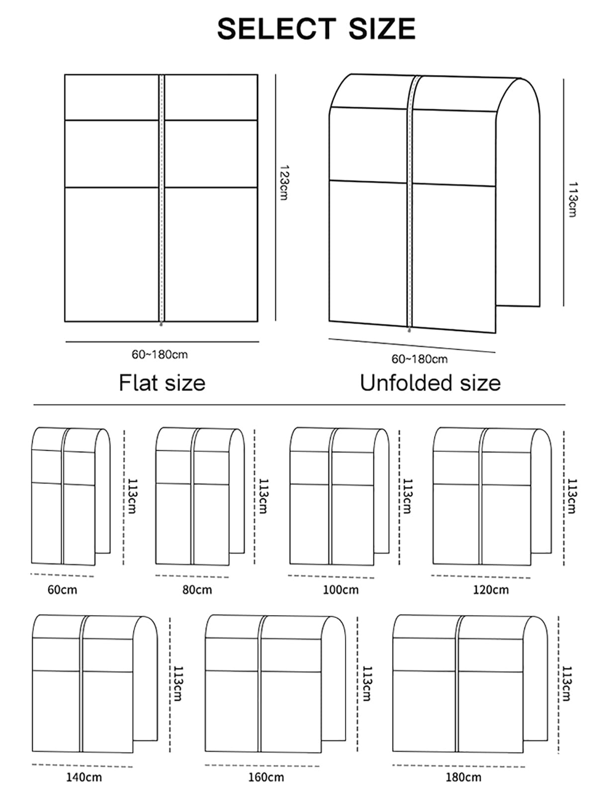 kleiderständer Abdeckung, Schutzhülle Kleiderständer, Staubdichter Anzugbezug Mit Durchgehendem Reißverschluss, Kleiderschrank-hängende Satin-kleiderhüllen, (Size:180×113cm/70.9×44.5in,Color:Weiß)