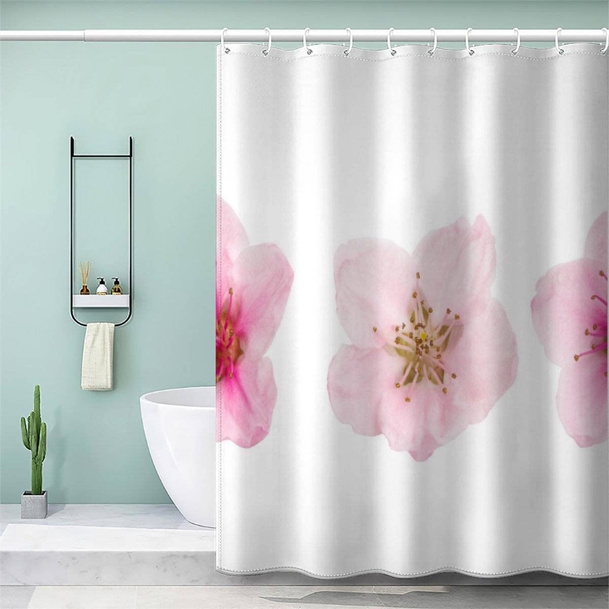 AOLIGL Cherry Blossoms Shower Curtain 120x180cm for Bathroom Kitchen Washable Bathroom Curtain Flowers, Polyester Fabric Bathroom Curtain Anti Mould Shower Curtain Kids