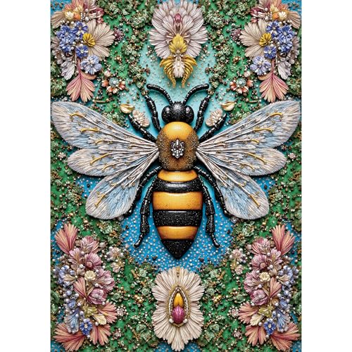 Hopgo 1000 Piece Puzzles for Adults, Colorful Bee Flowers Jigsaw Puzzle with Jewel Art,Nature Insect Collection Artwork Idea for Adults & Kids