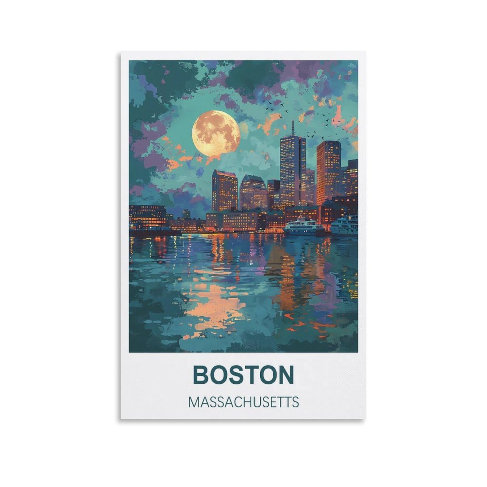FJIWECWSQ Boston Massachusetts Vintage Travel Poster 12x18inch(30x45cm) Canvas Wall Art Painting Prints