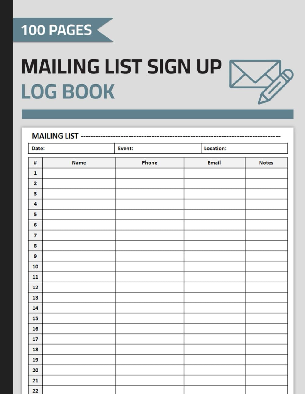 Mailing List Sign Up Log Book: Email Sign-Up Sheet | Email Signup Form | Email Subscription Record Logbook | 100 Pages