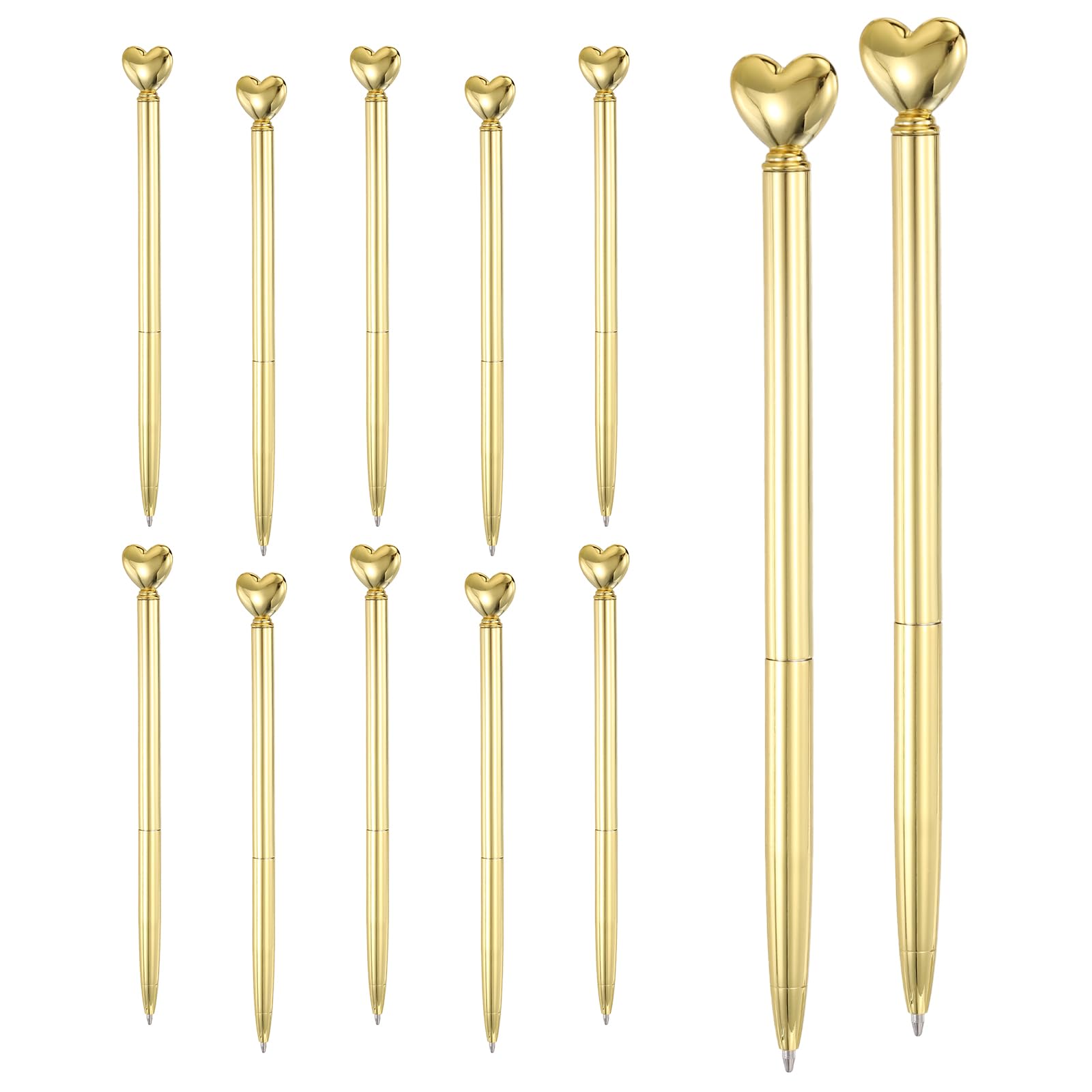 PATIKIL Heart Pens 1.0 mm Black Ink, 12 Pcs Metal Cute Pens Heart Ballpoint Retractable for Women Wedding Office Party Bridal Engagement Gifts Valentine's Day, Electroplated Gold — image 1