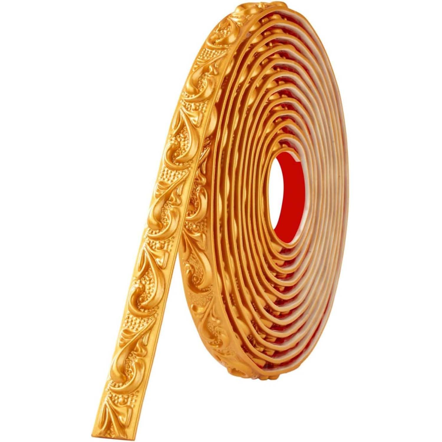 Zayejod 3 Meters Molding Trim Self Adhesive,Peel and Stick Wall Ceiling Decorative Trim,3D Wallpaper Border,Tile Trims and Edgings,Sticky Wall Lines for Mirror Edge,TV Background(Gold,2CM) — image 1
