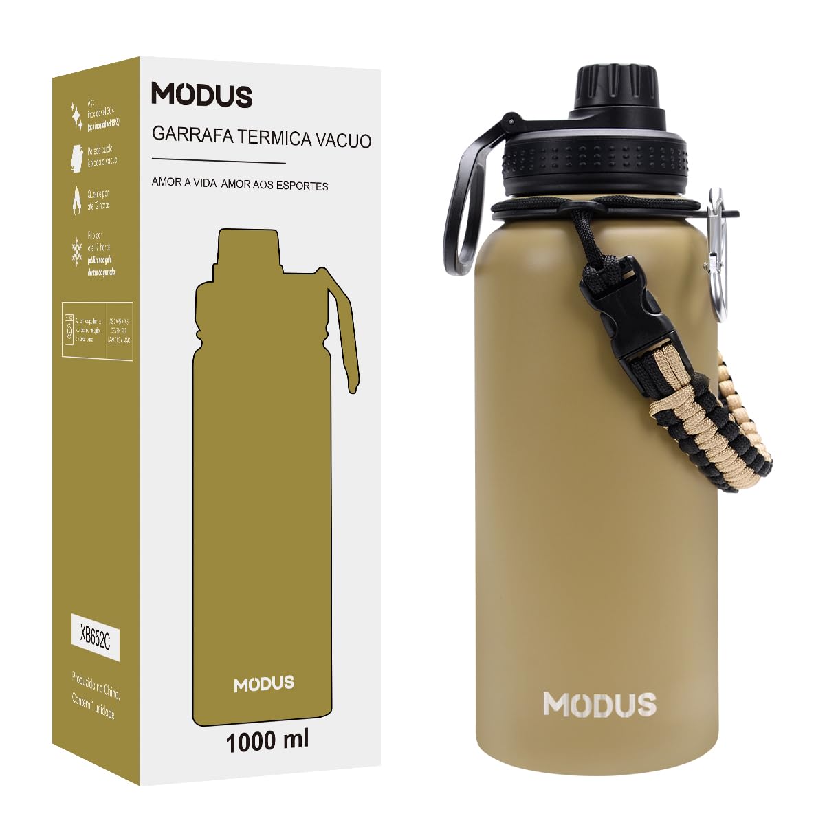 MODUS Garrafa Térmica Esportiva De Aço Inoxidável Com Isolamento A Vácuo De 1000ML (Caqui)
