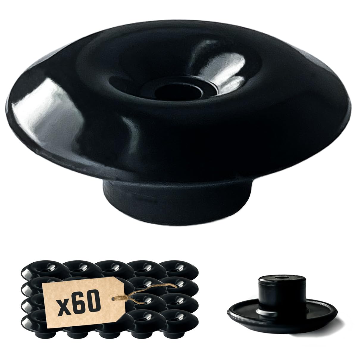 TECPLAST Lot de 60 Crochets Champignons pour bâche - Noir - CC60 - Crochet de Fixation bâche - Pergola, Piscine, Remorque