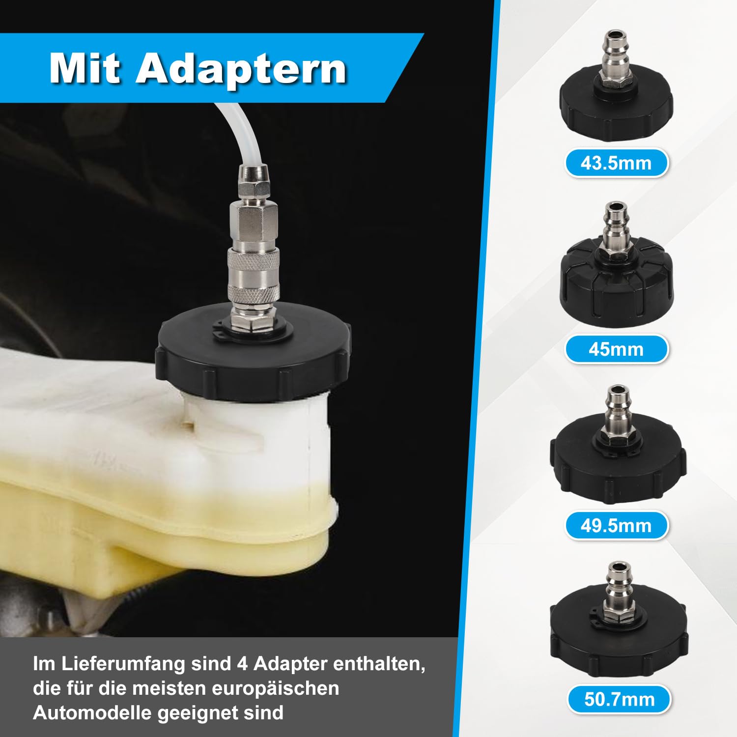 3L Bremsenentlüftungsgerät, Bremsflüssigkeitswechselgerät mit 1L Absaugbehälter für E20, 4 Adapter, Schlauch & Zubehör, Geeignet für die Meisten EuropäIschen Automodellen