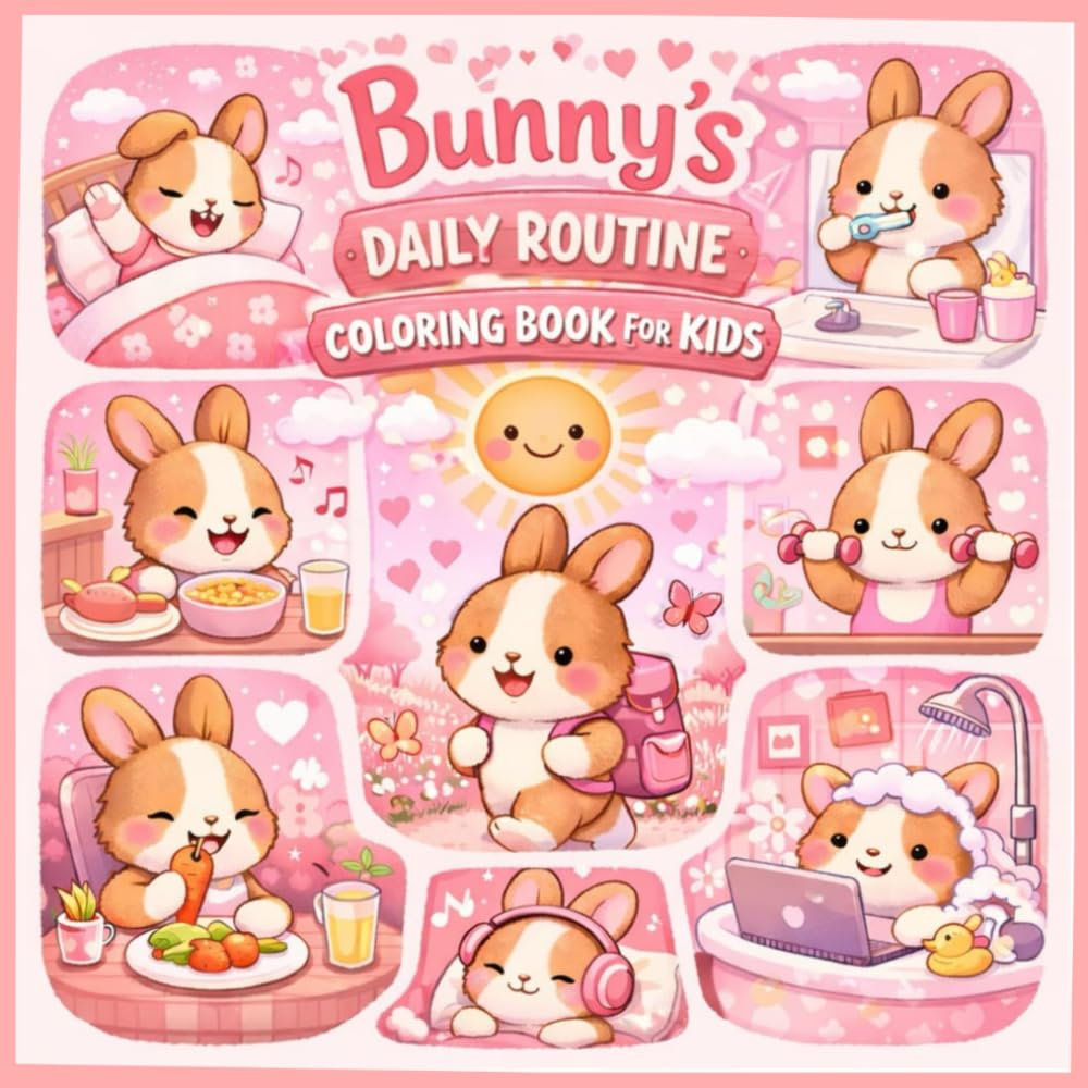 Bunny's Daily routine: A Colouring Book For Kids