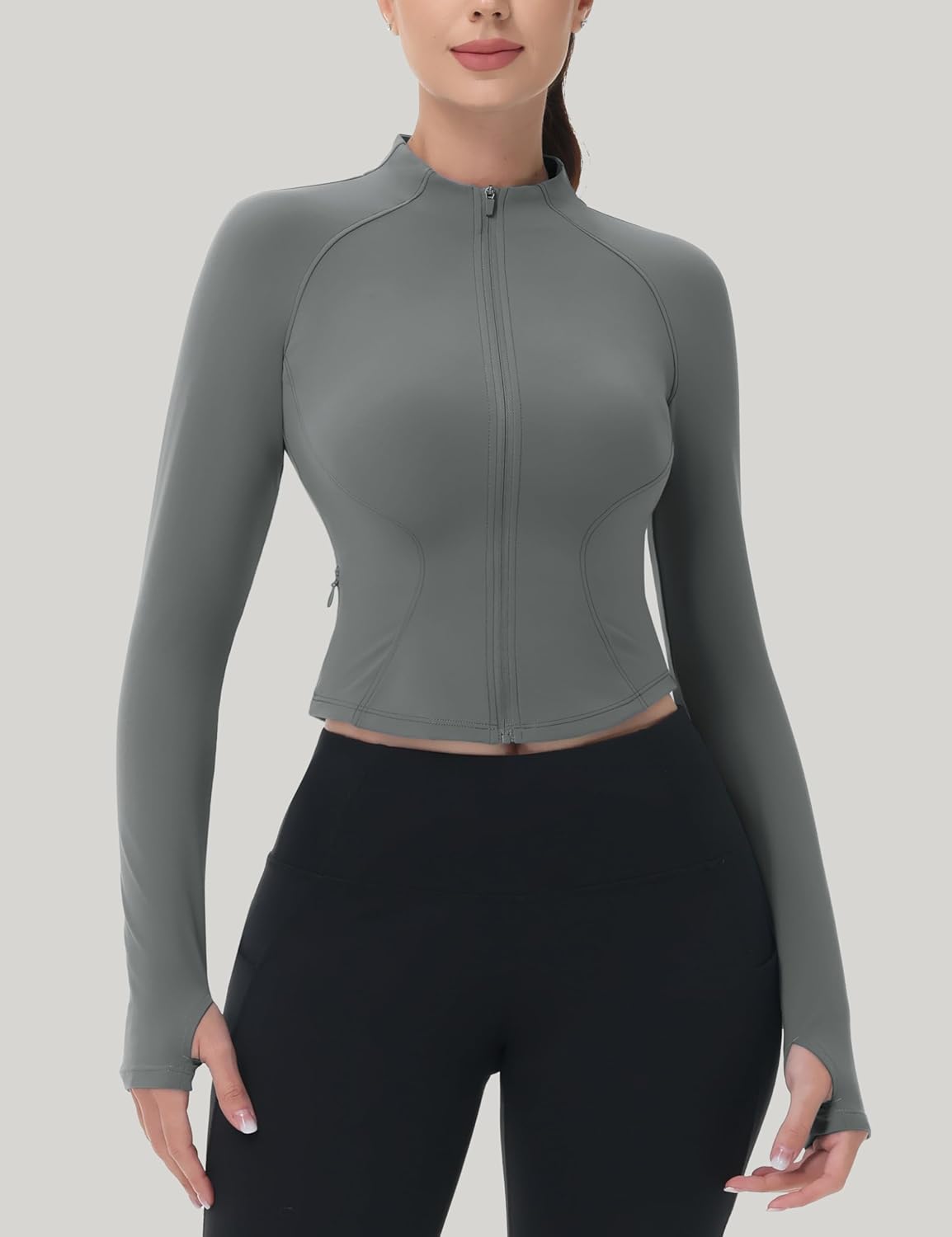 MAGCOMSEN Womens Lightweight Athletic Jacket Cropped Zip Up Workout Jackets Long Sleeve Yoga Tops Slim Fit Running Gym - Image 3