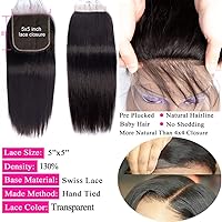 Vista 3 de Barato 5X5 recto HD transparente cierre de encaje pre arrancado con pelo de bebé cierre de cabello humano 100% sin procesar brasileño virgen Cabello