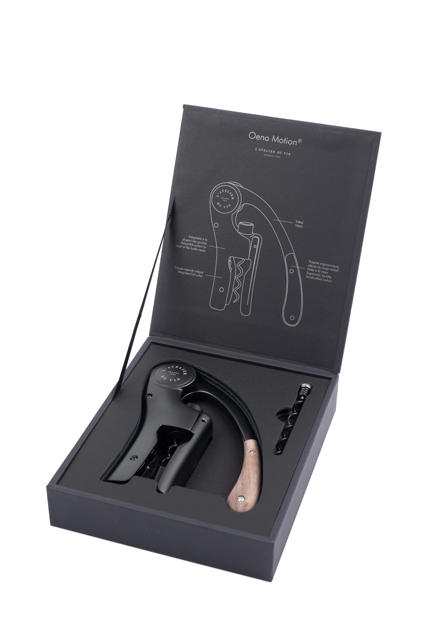 L’ATELIER DU VIN – Oeno Motion Wood & Black – Tire-Bouchon à levier - Noir