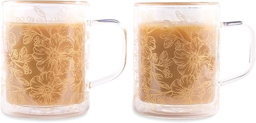 Steel Mill & Co - Tazas de café de doble pared, paquete de 2 tazas de café de vidrio, juego de tazas de vidrio de 14 onzas para café o té, tazas de