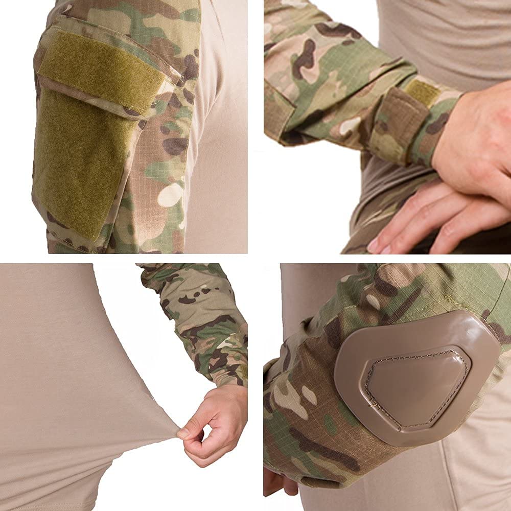 Lilychan Costume militaire tactique à manches longues pour homme - Uniformes indéchirables - Chemise et pantalon - Coudières et genouillères